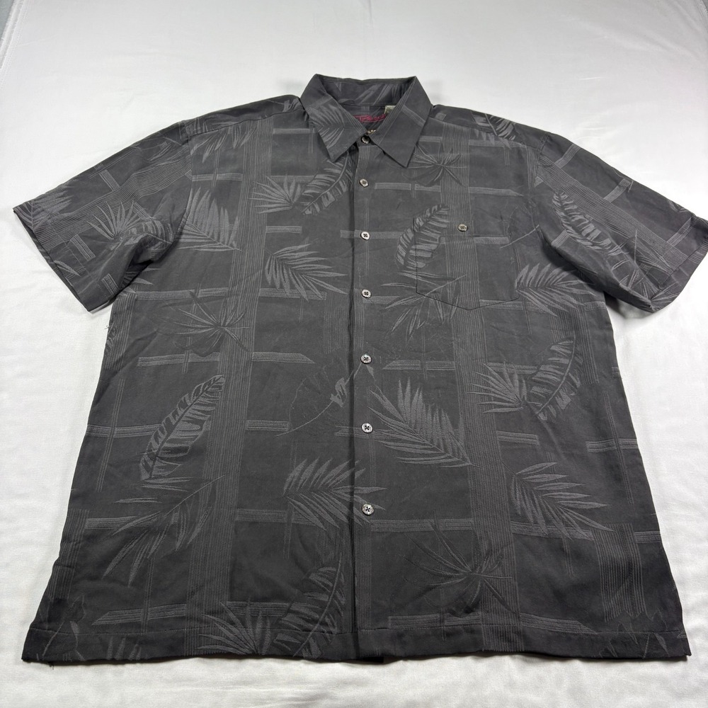 Tori Richard Silk Shirt Mens XL Black Floral Hawaiian Button Up Tropical